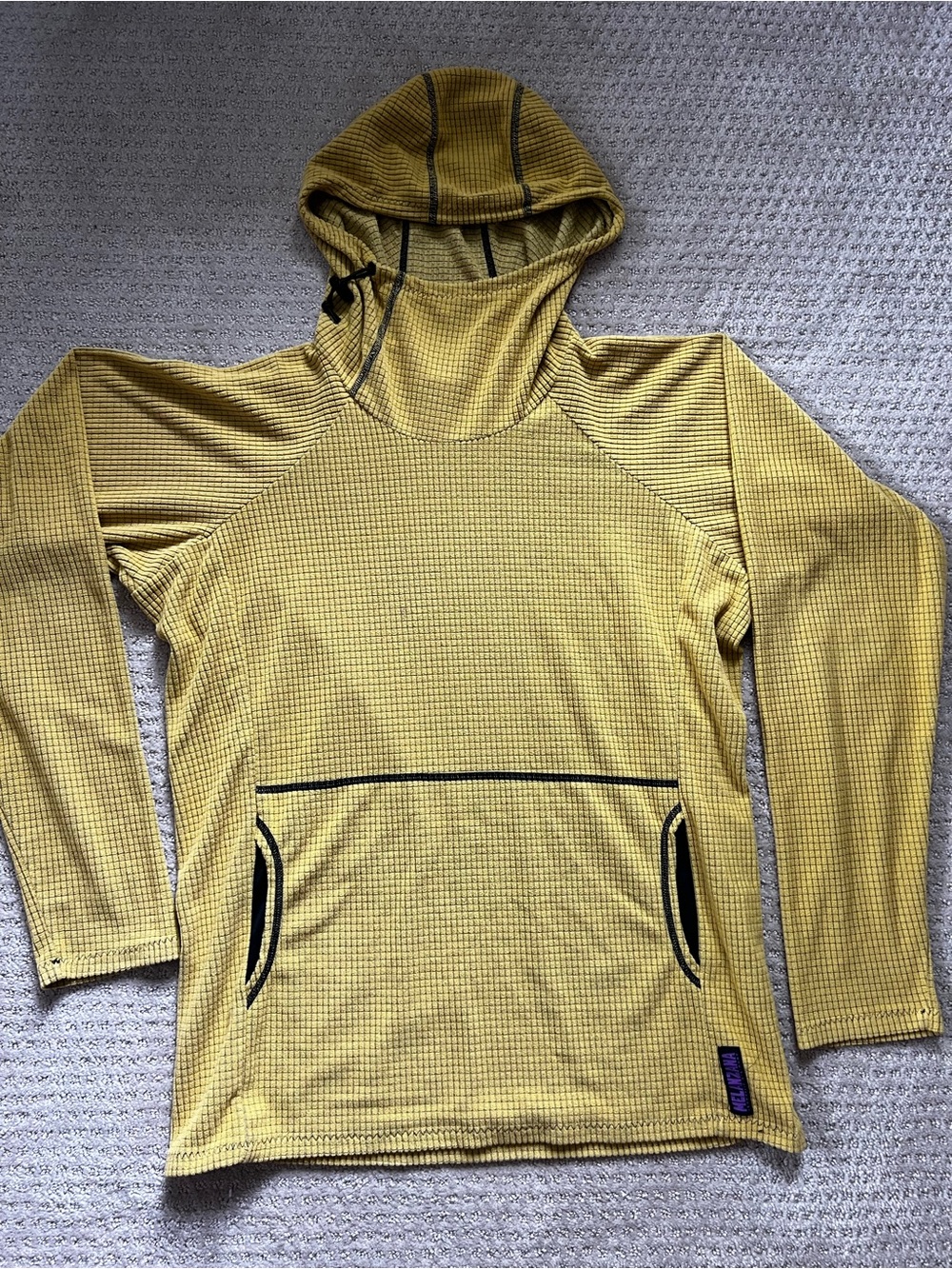 Melanzana Men's Hooded Waffle Crewneck Sweater in Yellow